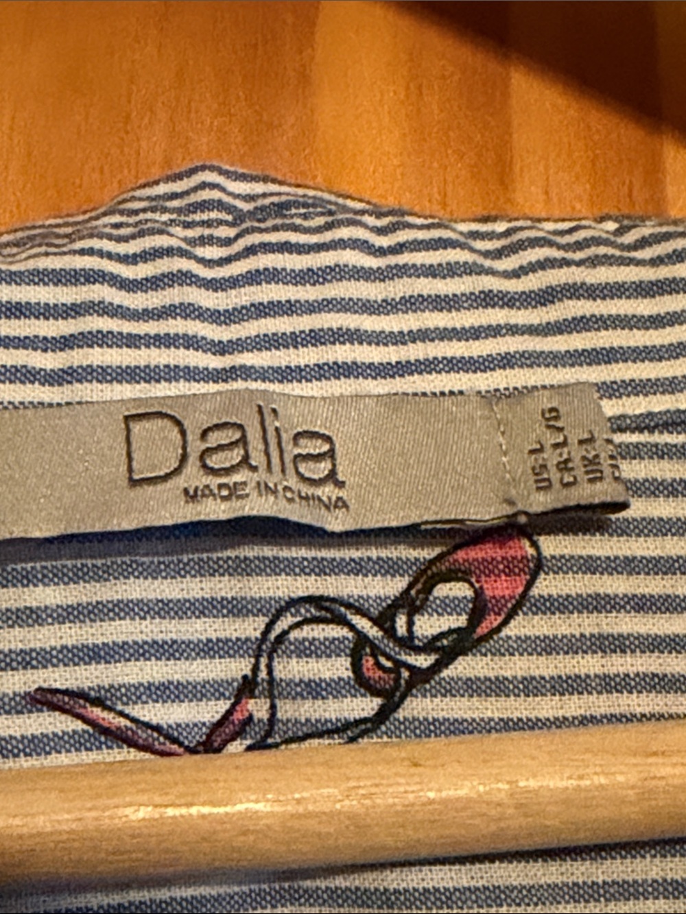 Dalia Blue and White Striped Button Down Shirt with Novelty Print - Picture 2 of 9